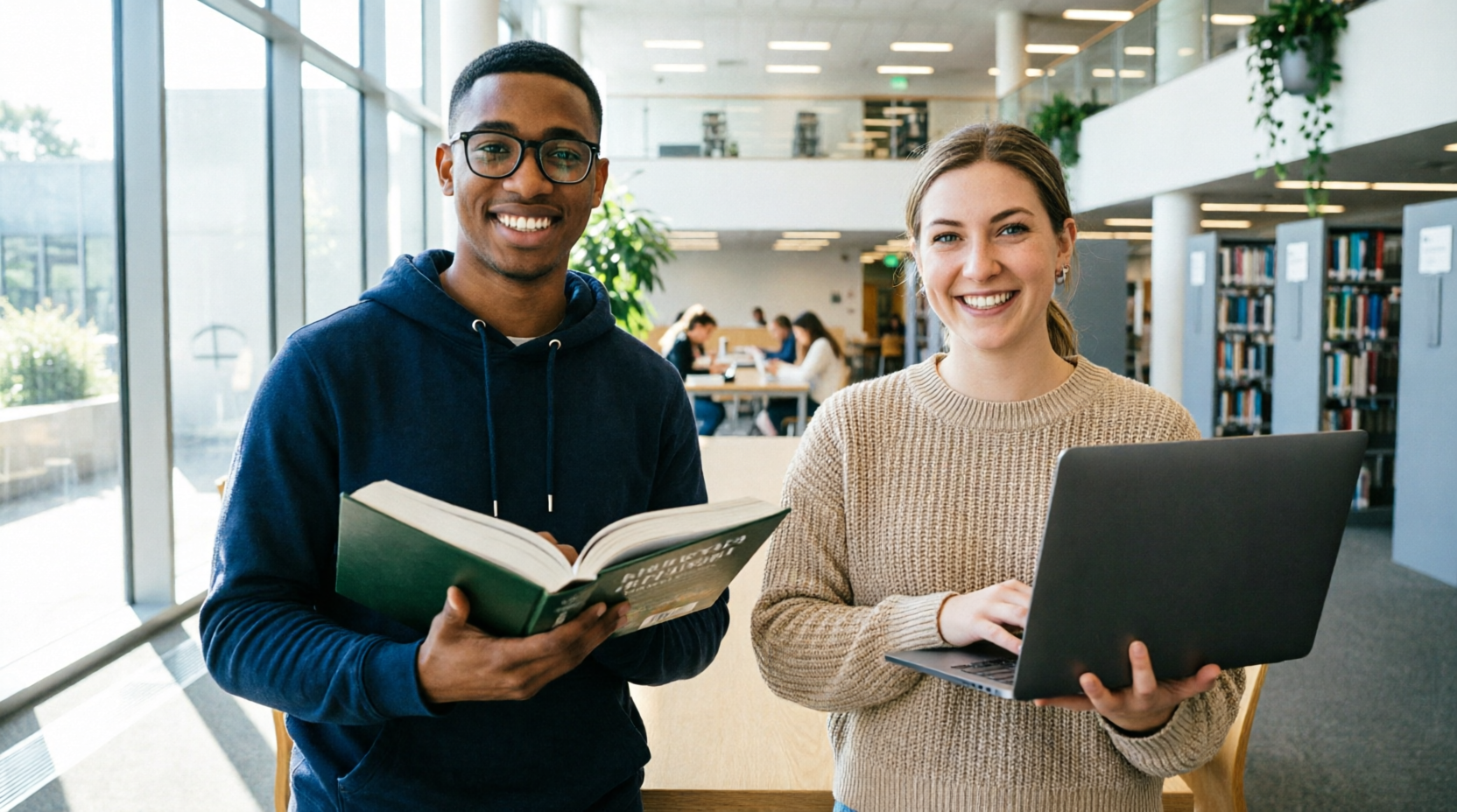Profissional segurando diploma em biblioteca elegante